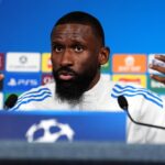 Real Madrid’s Antonio Rudiger during the press conference at the Etihad Stadium, Manchester. Picture date: Monday March 16, 2026. (Photo by Martin Rickett/PA Images via Getty Images) PA Images via Getty Images